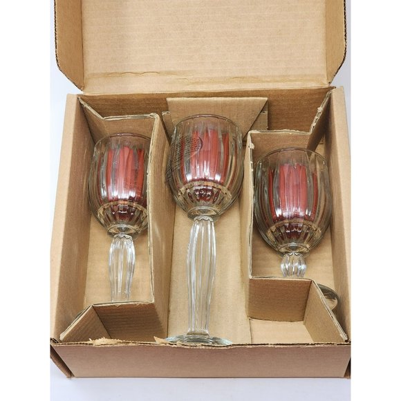 Vintage Home Interior Set Of 3 Stemmed Clear Ribbed Tulip Cut Glass Look - Picture 8 of 9